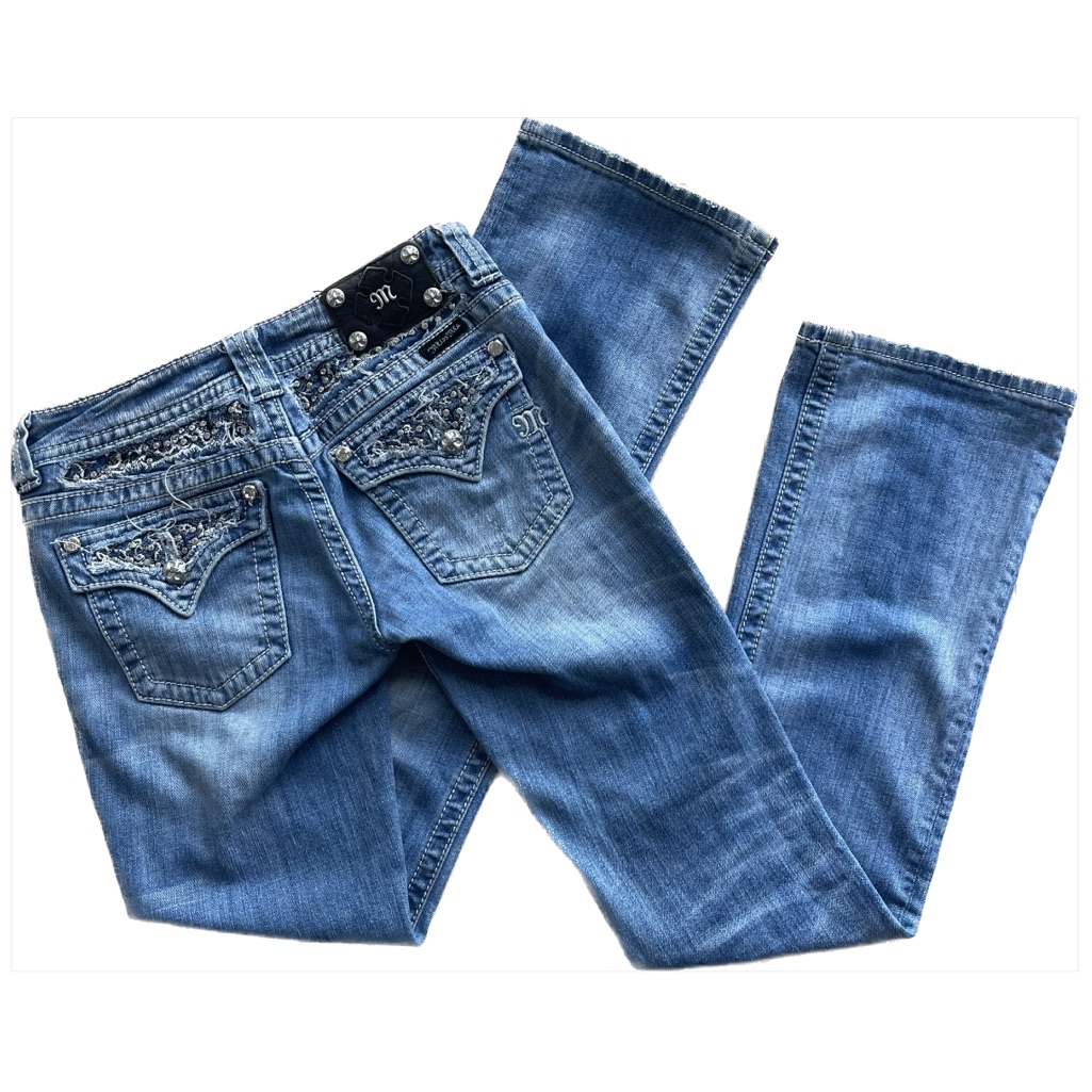 Miss Me Low Rise Y2k Rhinestone Embellished Bootcut Jeans